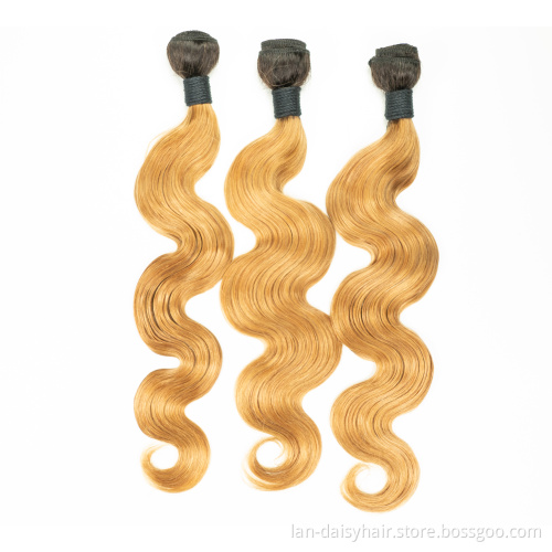 Lan-Daisy T1B/27 Ombre 8-26 Inch Honey Blonde Human Hair Extension  Peruvian Hair Body Wave  Bundles Remy Hair Weave Bundles